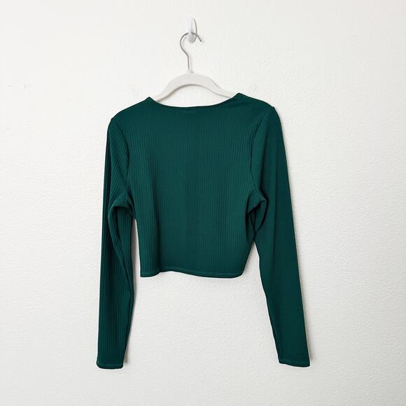 [Bar III] Forest Green Rib Knit Bodycon Scoop Neck Long Sleeve Shirt NWT Size XL - Picture 3 of 9